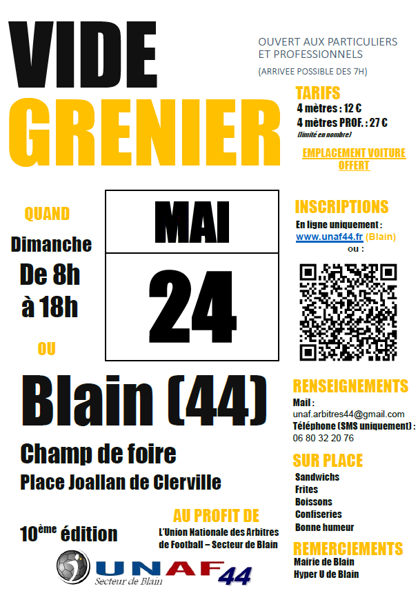 Vide Grenier – UNAF Blain – 24 MAI 2026 (accueil)